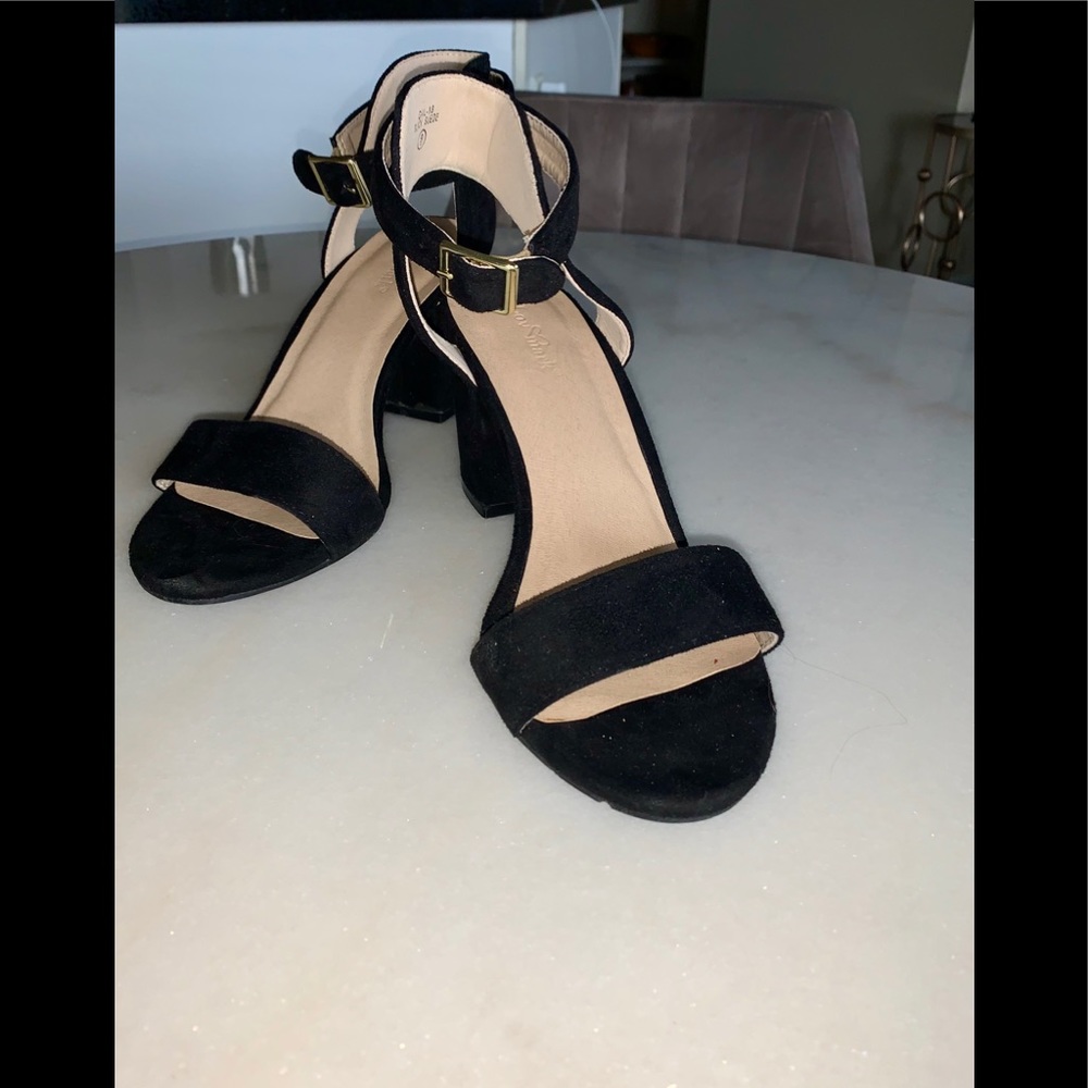 Black Suede Heel with Ankle Strap